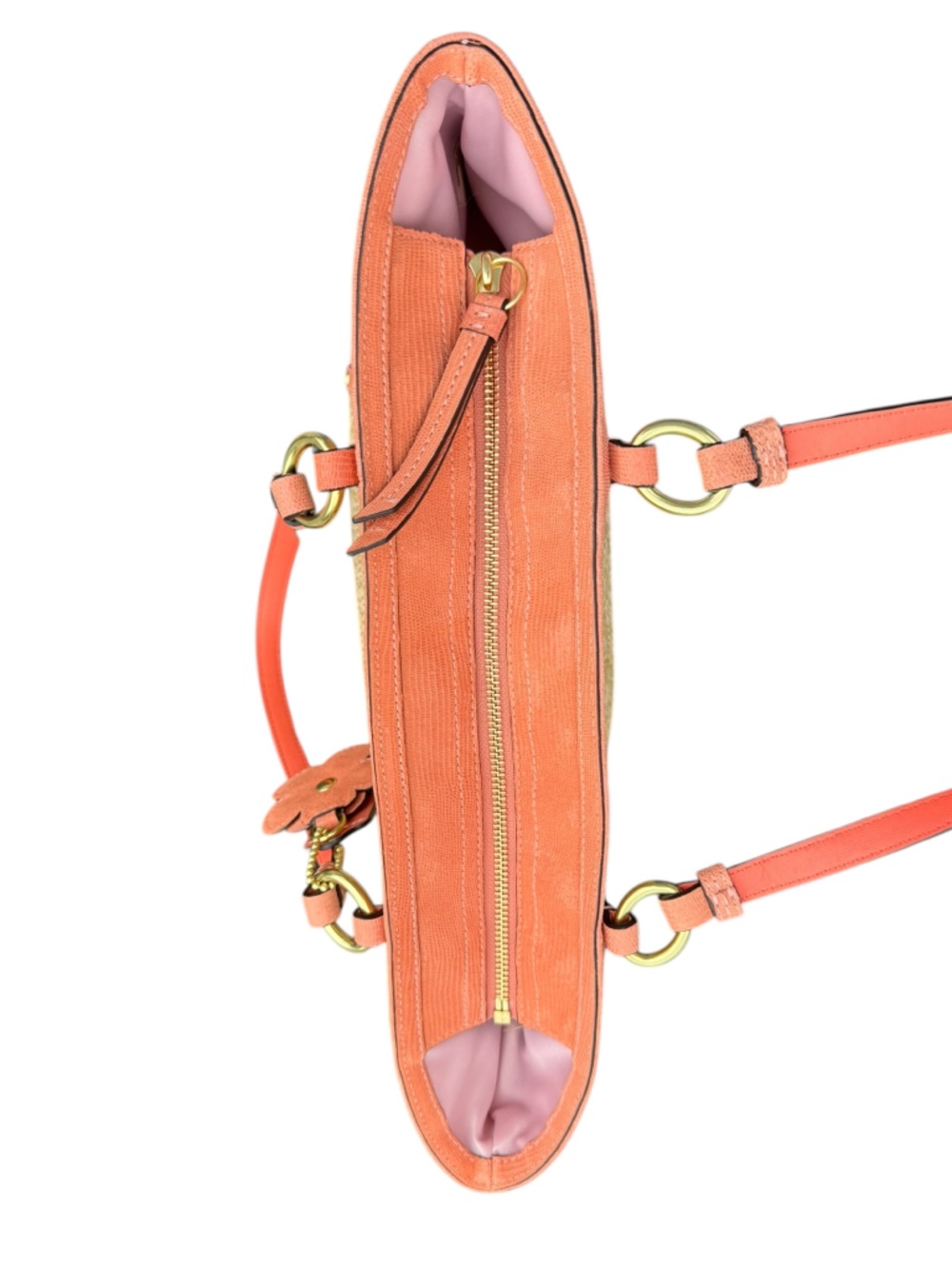 NWOT Coach Alexandra Straw with Coral Trim & Flower Charm - Picture 7 of 10